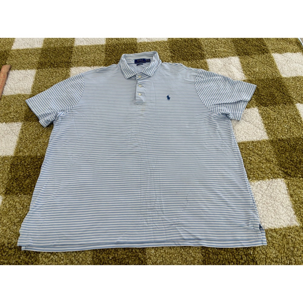 Polo Ralph Lauren Men XXL Classic Fit Striped Short Sleeve Polo Shirt Blue White